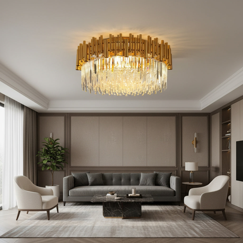 Candelabru Cristal Aplicat Rotund Golden Tubes Luxury 60CM