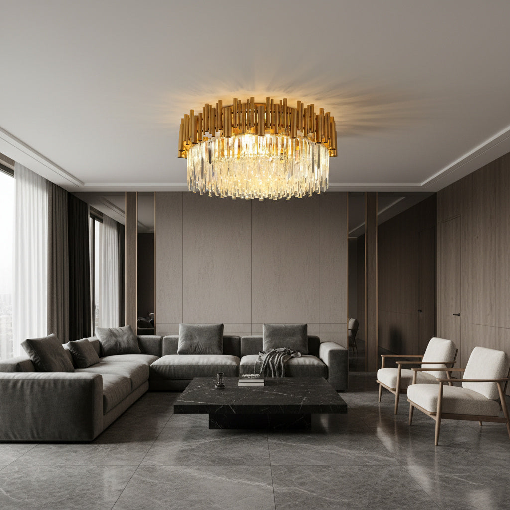 Candelabru Cristal Aplicat Rotund Golden Tubes Luxury 60CM