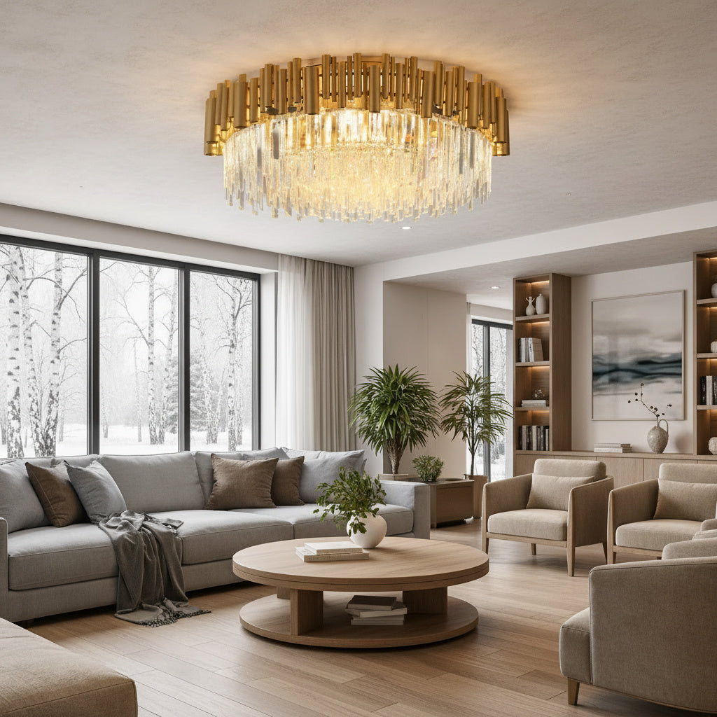 Candelabru Cristal Aplicat Rotund Golden Tubes Luxury 80CM