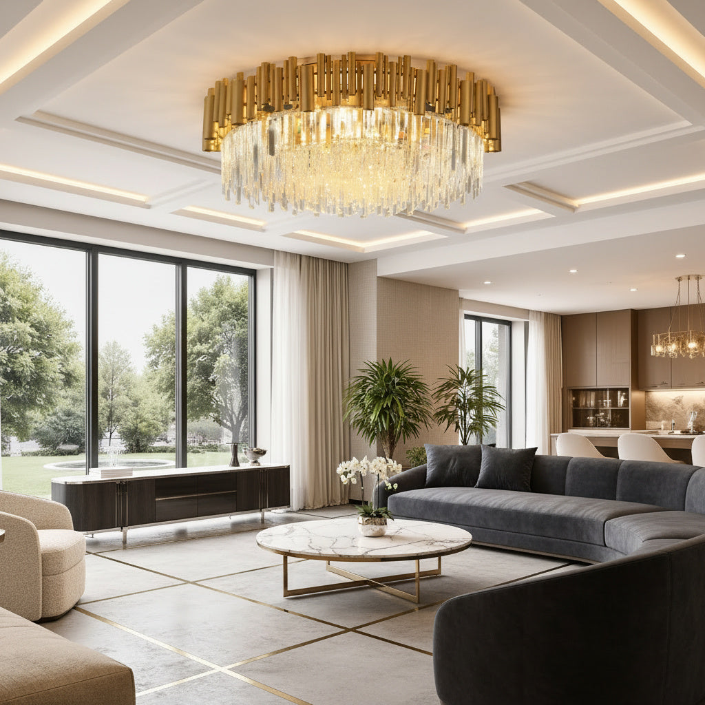 Candelabru Cristal Aplicat Rotund Golden Tubes Luxury 80CM