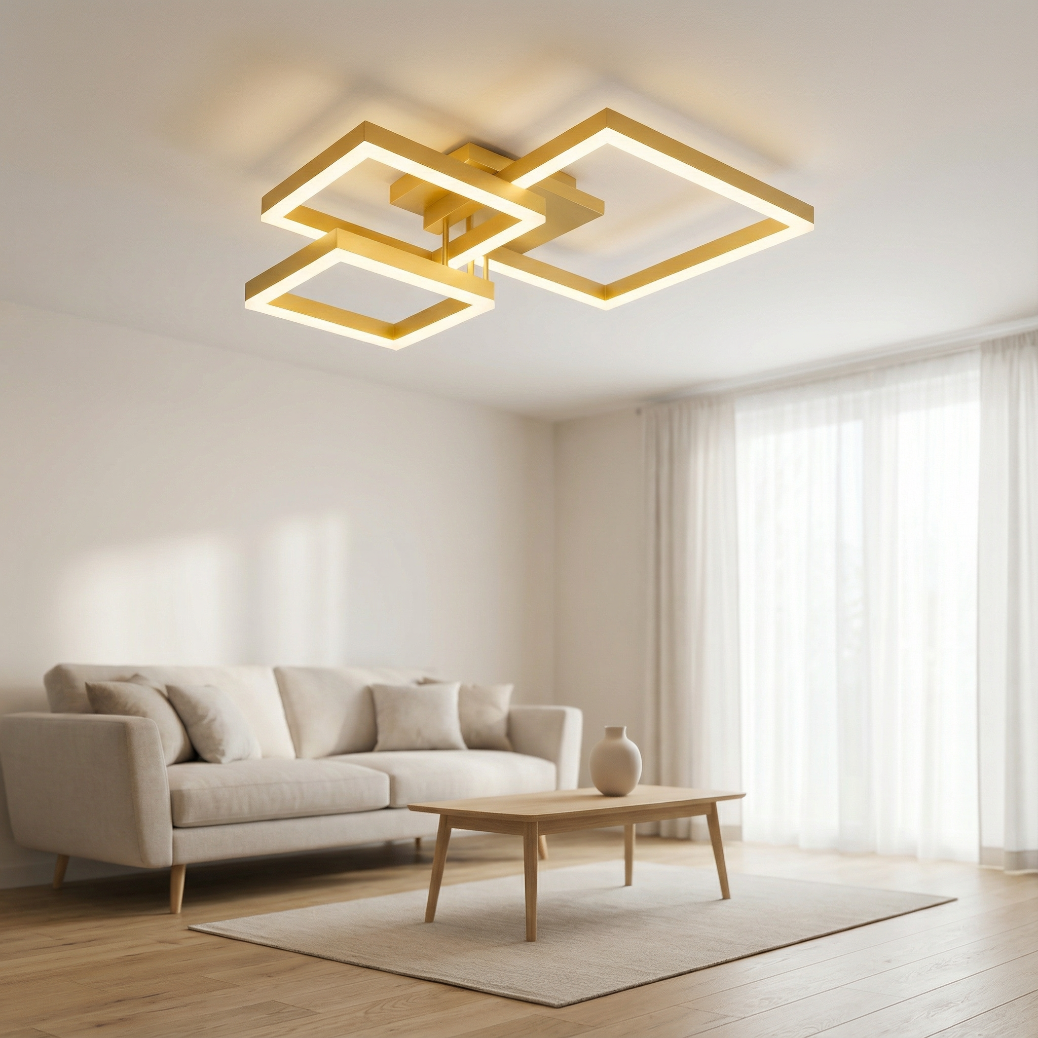 Lustra LED KENO 3 SQUARES Gold 3 Functii Echivalent 400W Telecomanda