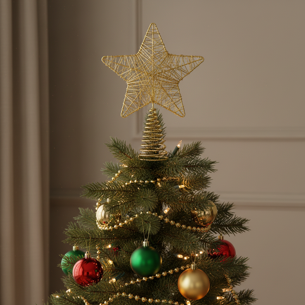 Stea Aurie Glitter Pentru Varful Bradului