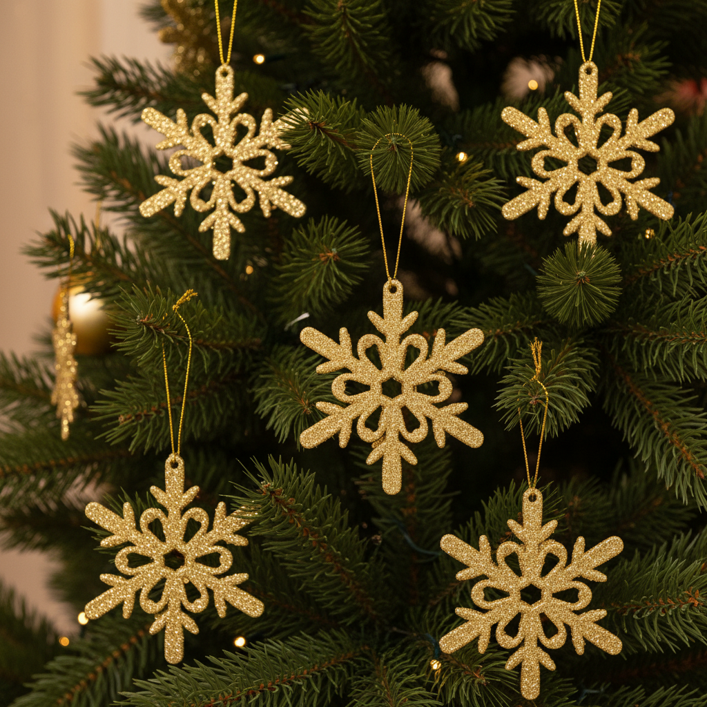 Set 6 Fulgi de Nea Aurii Glitter Pentru Impodobit Bradul