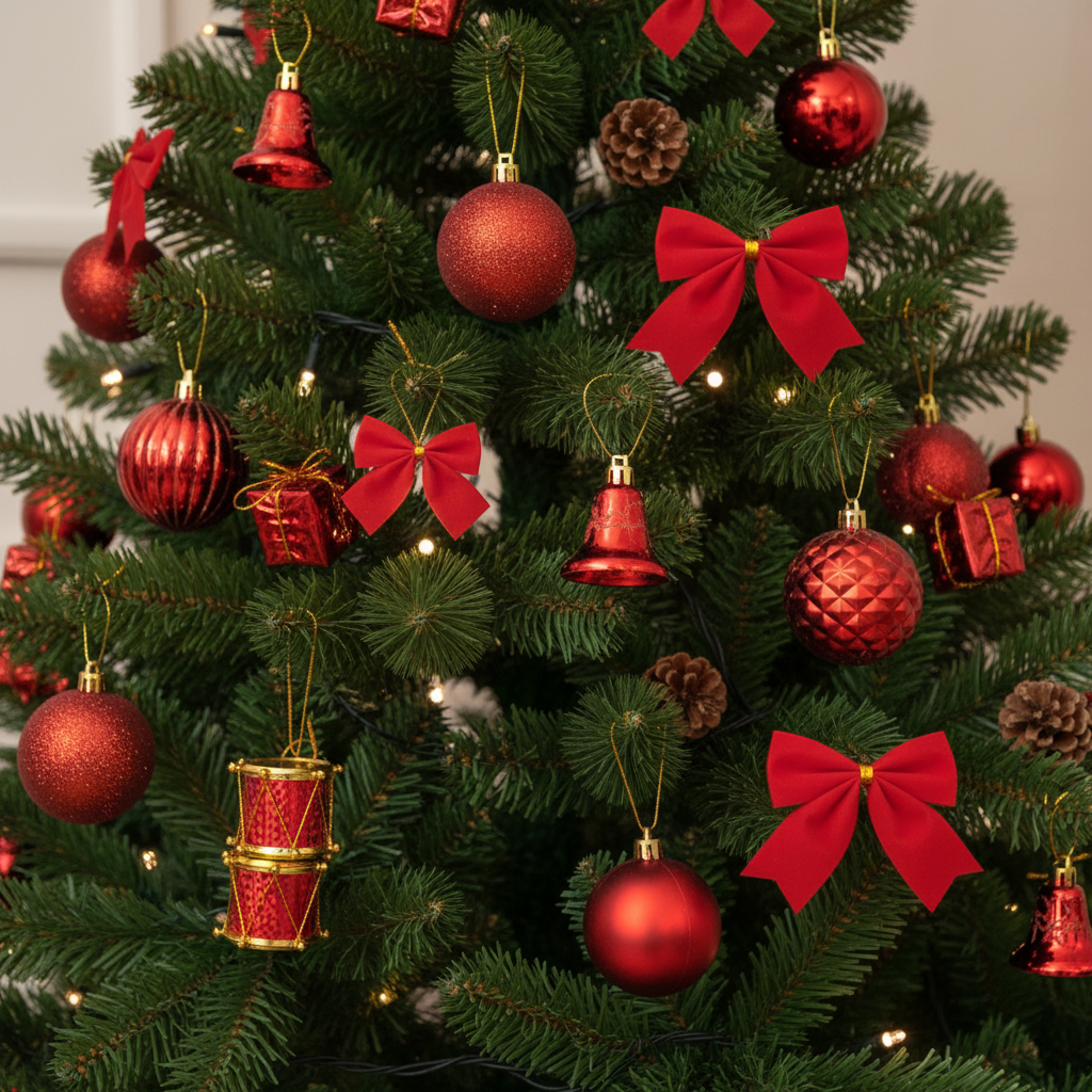 Set 24 Decoratiuni Rosii Pentru Impodobit Bradul