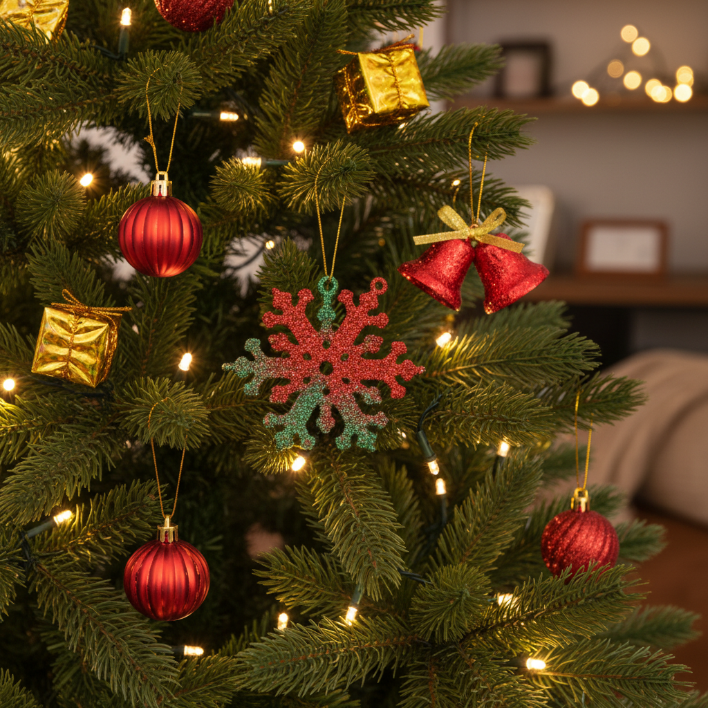 Set 24 Decoratiuni Rosu Auriu Pentru Impodobit Bradul