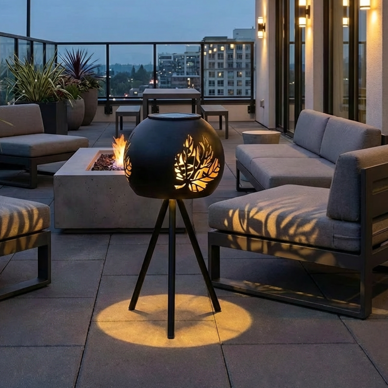 Lampa LED SOLAR Black & Gold cu Incarcare Solara 30.5CM Premium