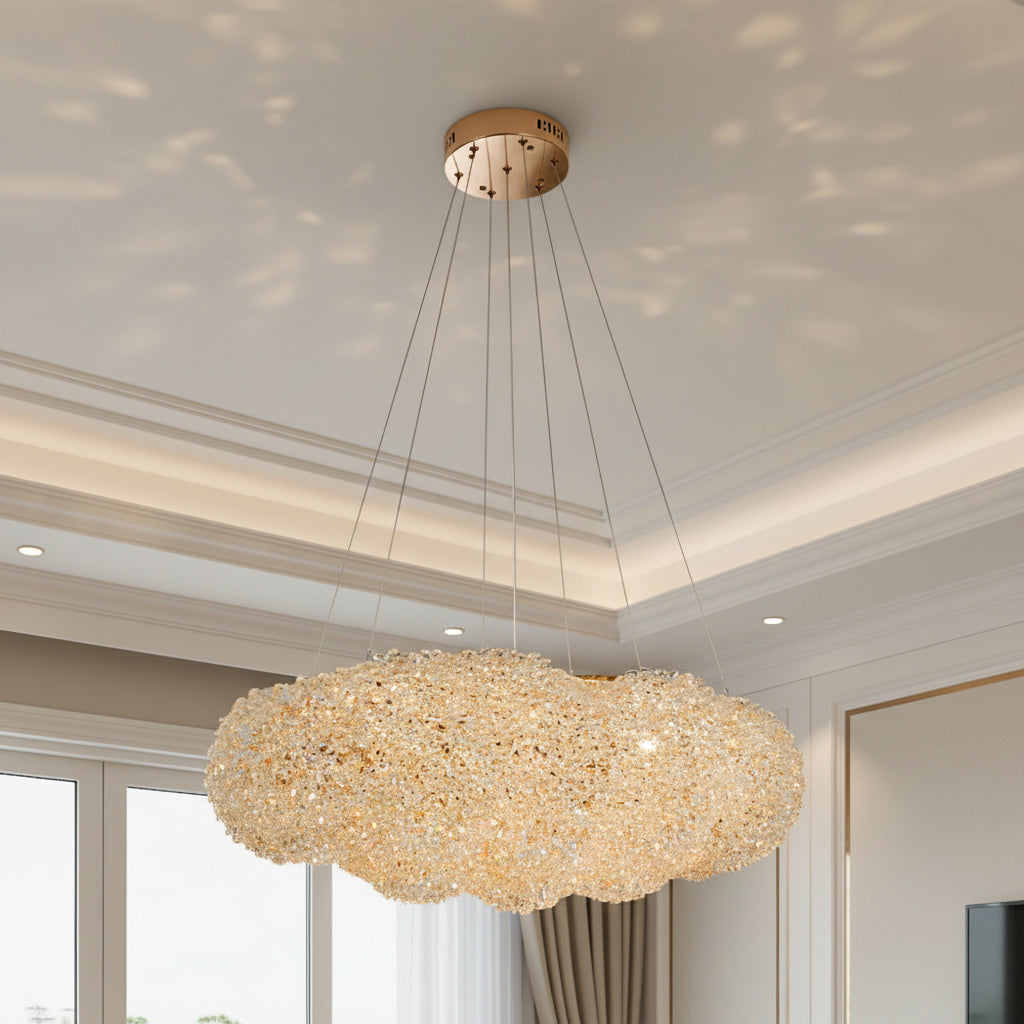 Lustra LED Suspendata Cristal ENZO Golden Sponge Echivalent 600W