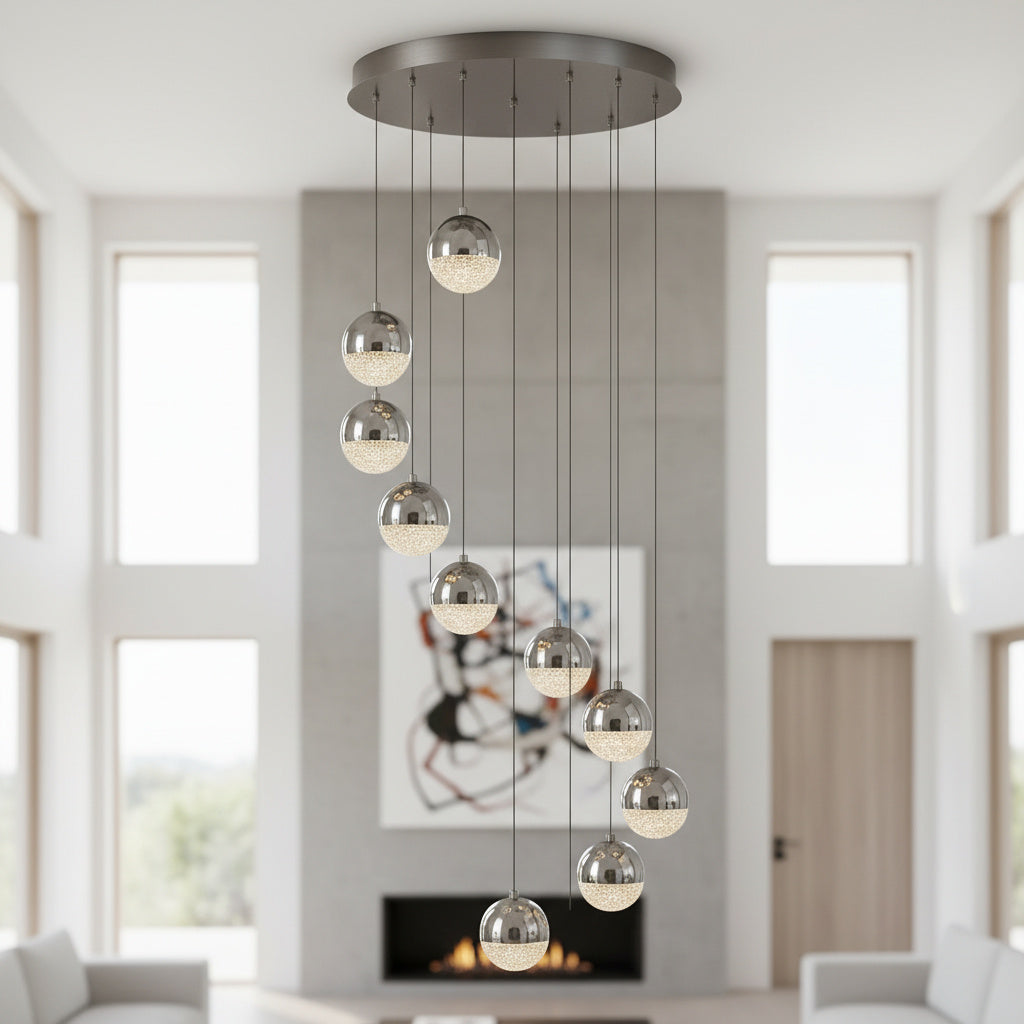 Lustra LED Grapes Silver Multi-Level Echivalent 600W Telecomanda