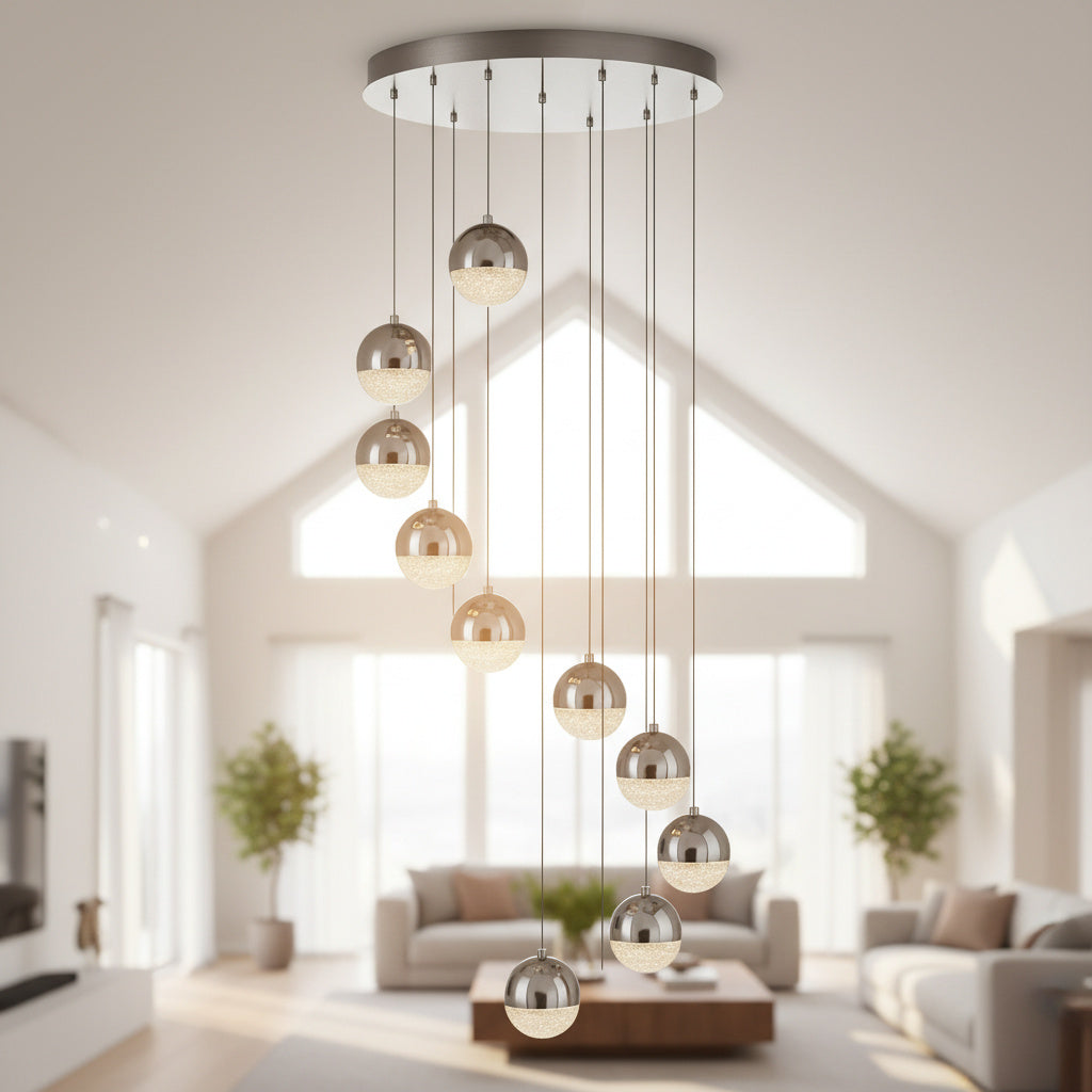 Lustra LED Grapes Silver Multi-Level Echivalent 600W Telecomanda