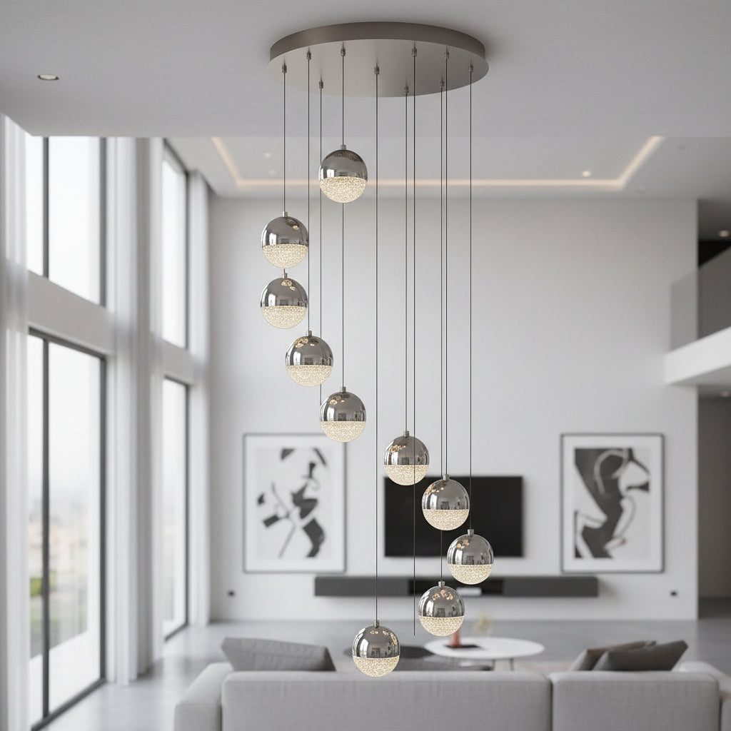 Lustra LED Grapes Silver Multi-Level Echivalent 600W Telecomanda