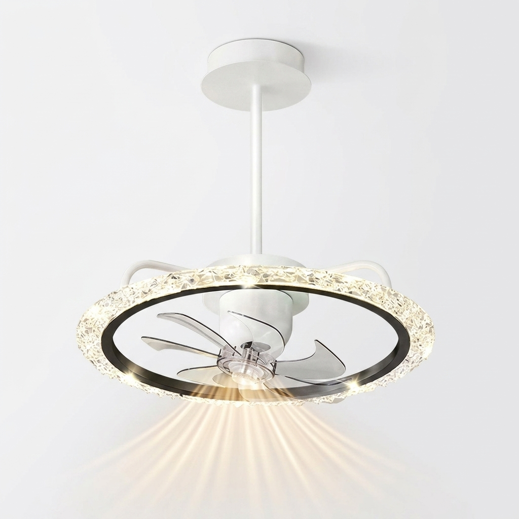 Lustra LED Suspendata BOLER White cu Ventilator Ø50CM Echivalent 350W Telecomanda