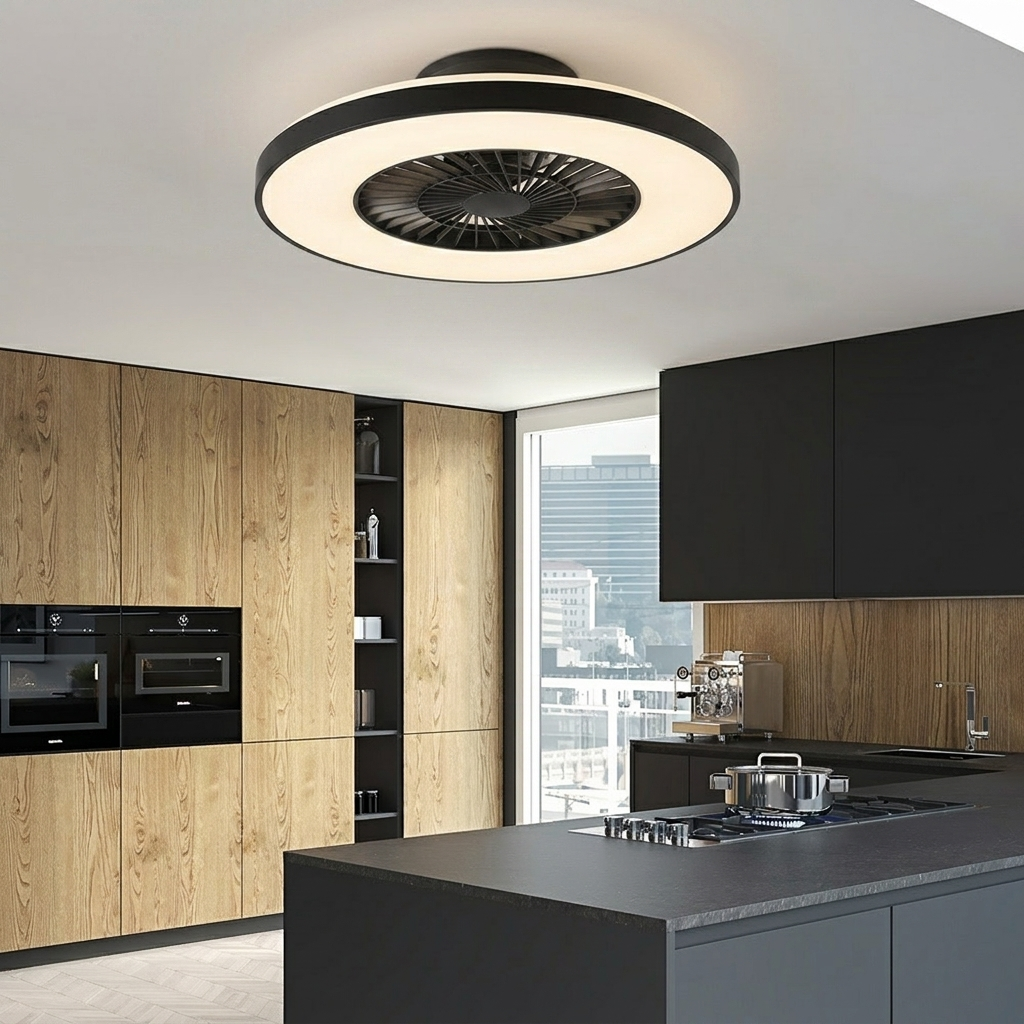 Lustra LED Halmstad Black & White cu Ventilator si Telecomanda Premium Germany