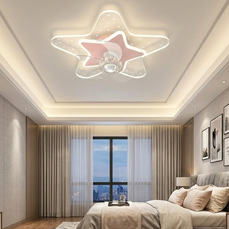 Lustra LED LEMOR Red & White cu Ventilator Ø50CM Echivalent 350W Telecomanda