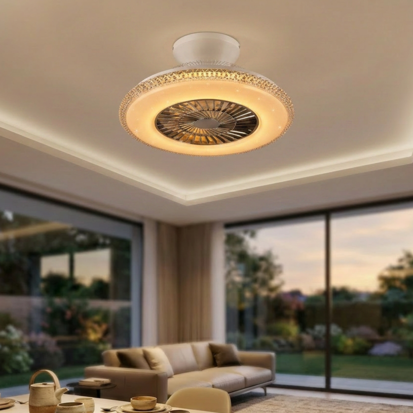 Lustra Harstad White & Silver cu Ventilator si Telecomanda Premium Germany