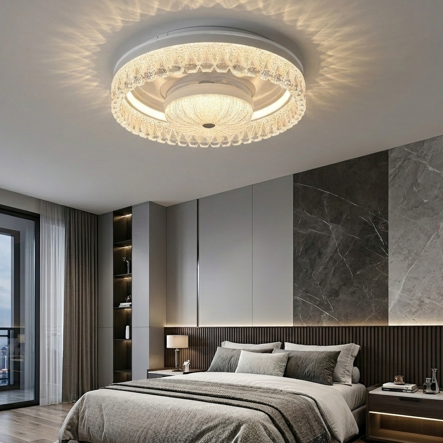 Lustra LED EVOK White cu Ventilator Ø50CM Echivalent 400W Telecomanda