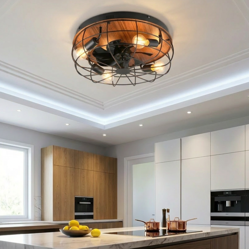 Lustra Trondheim Black & Wood cu Ventilator si Telecomanda Premium Germany