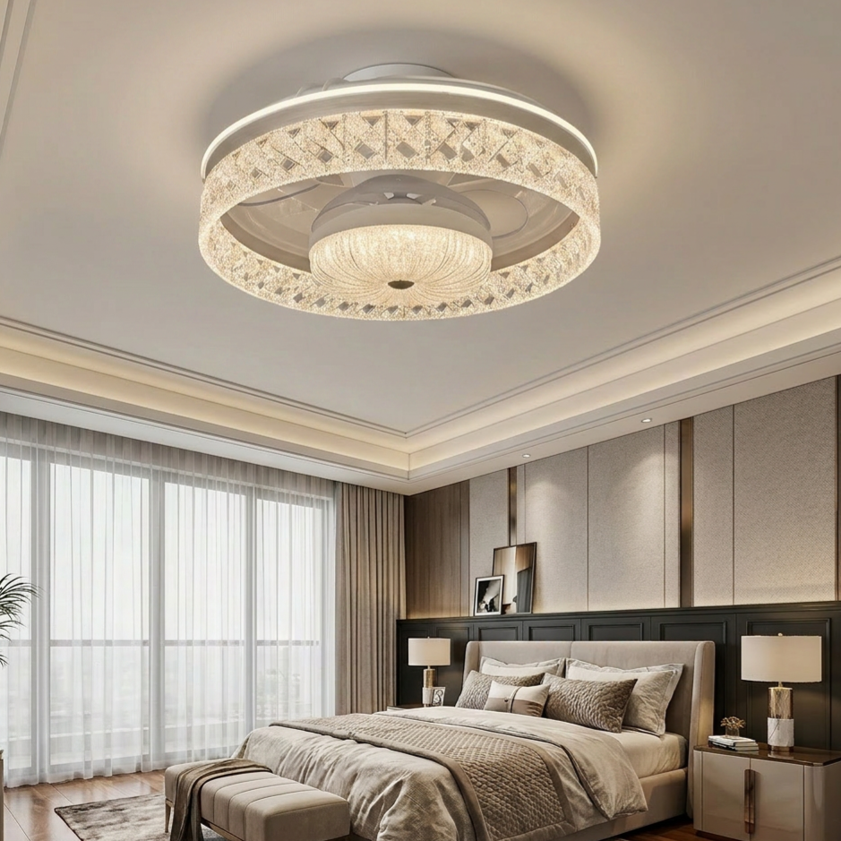 Lustra LED KEVO White cu Ventilator Ø50CM Echivalent 400W Telecomanda