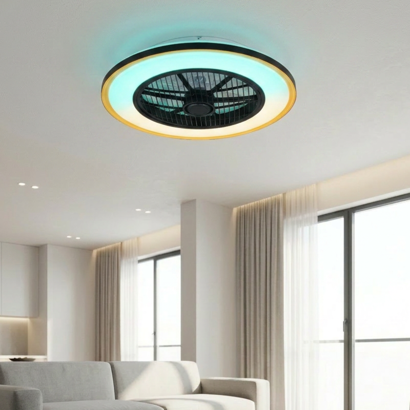 Lustra LED Varpula Black & Gold cu Ventilator si Telecomanda Premium Germany