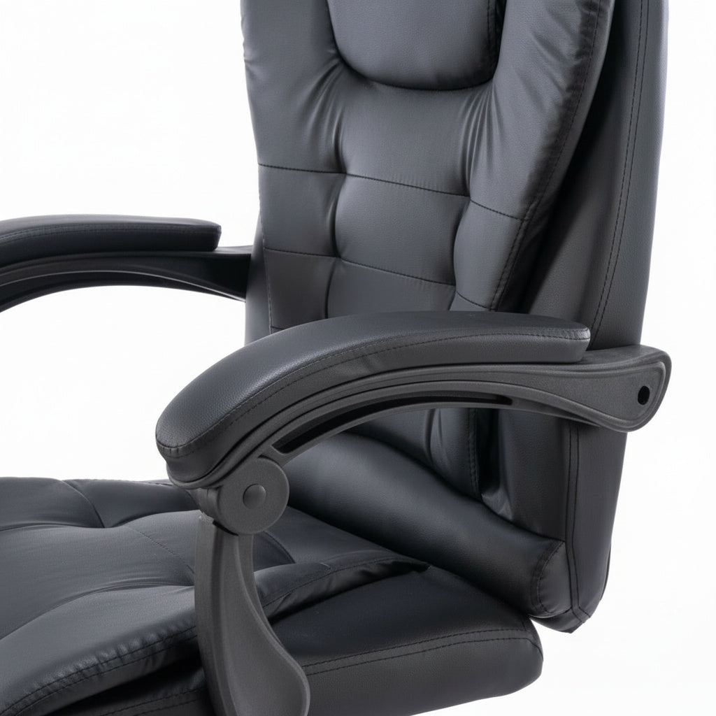 Scaun de Birou Reglabil Negru BOC-333 cu Suport de Picioare | Piele Ecologica