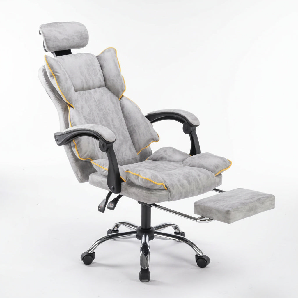 Scaun de Birou Reglabil Gri Deschis WF-807 cu Suport Picioare | Piele Ecologica