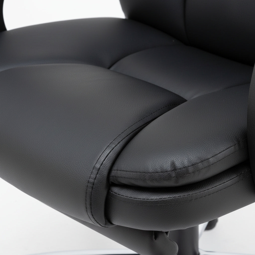 Scaun de Birou Reglabil Negru BOC-333 cu Suport de Picioare | Piele Ecologica