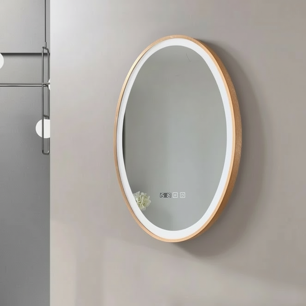 Oglinda LED RIVEN 50x70CM 3 Lumini, Functie Dezaburire, Ceas, Touch