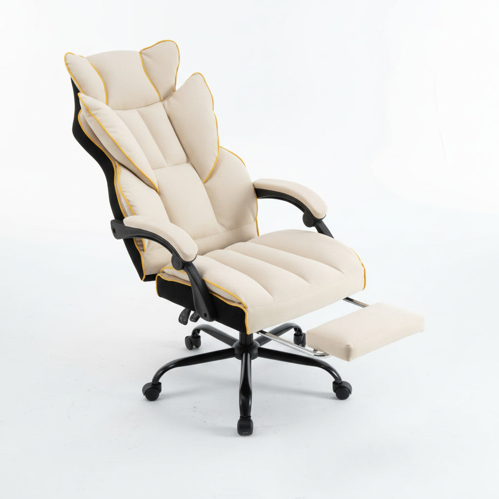 Scaun de Birou Reglabil Alb WF-807B cu Suport Picioare | Piele Ecologica