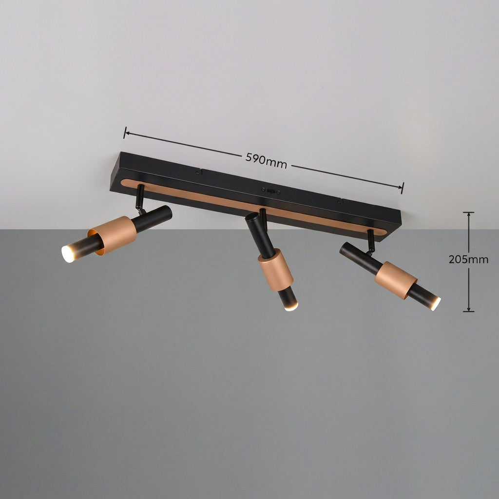 Lustra LED Premium IKARIS Black & Gold cu 3 Spoturi Reglabile