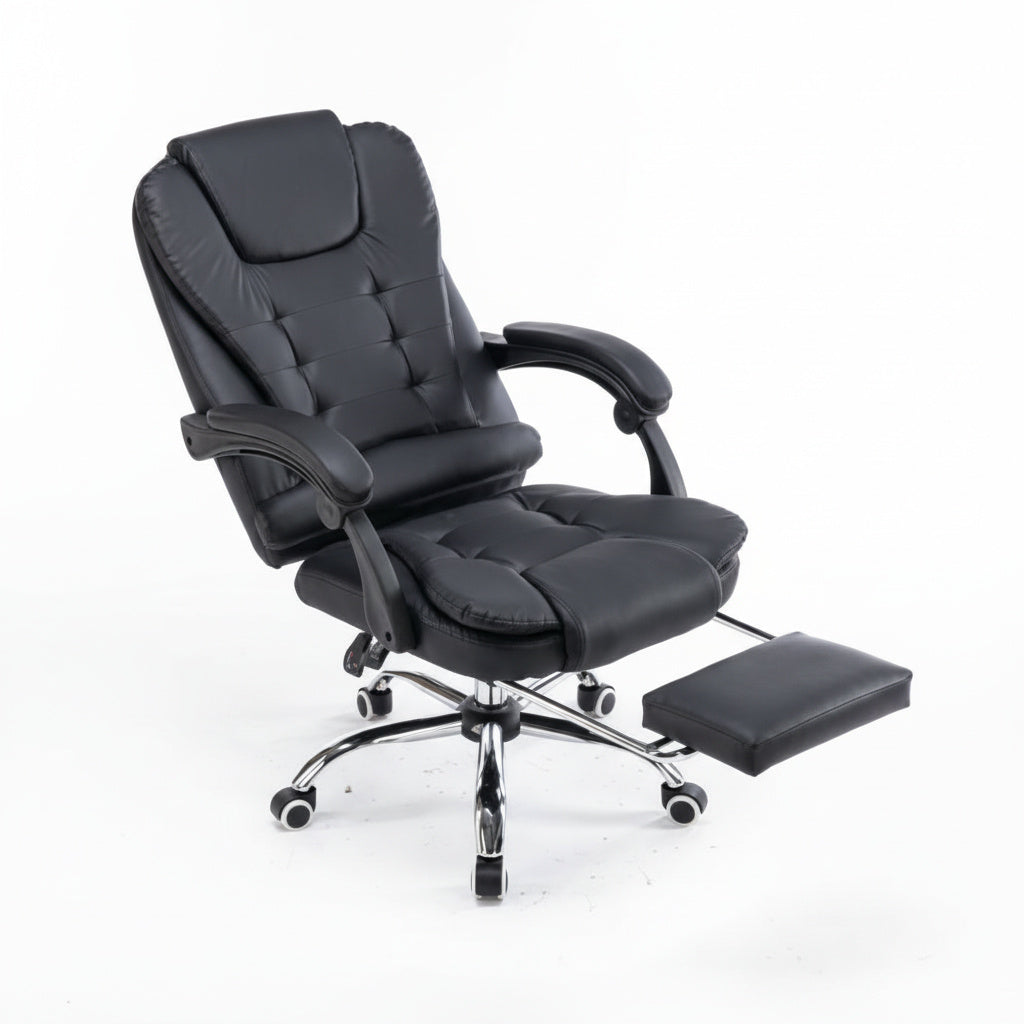 Scaun de Birou Reglabil Negru BOC-333 cu Suport de Picioare | Piele Ecologica