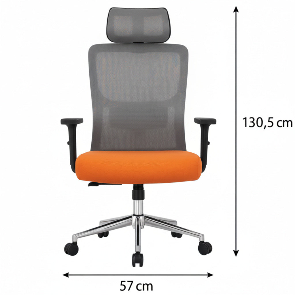 Scaun de Birou Reglabil Ergonomic cu Suport Cervical Gri-Portocaliu