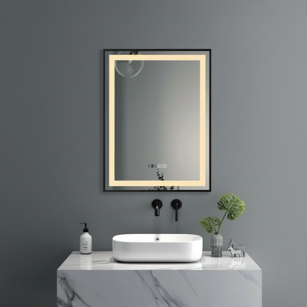 Oglinda LED FIGRO 60x80CM Functie Dezaburire, Ceas, Touch, 3 Lumini