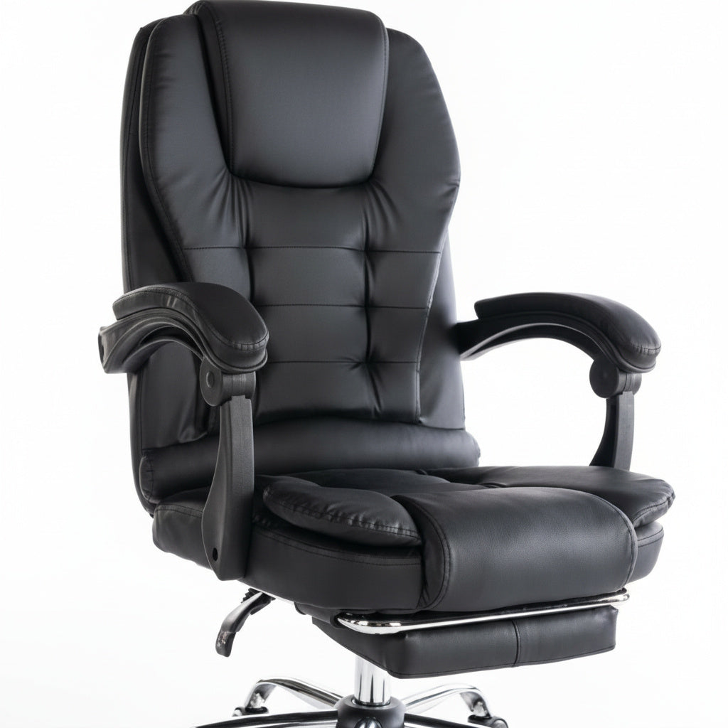Scaun de Birou Reglabil Negru BOC-333 cu Suport de Picioare | Piele Ecologica