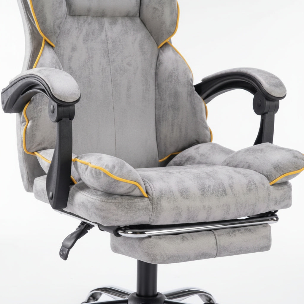 Scaun de Birou Reglabil Gri Deschis WF-807 cu Suport Picioare | Piele Ecologica