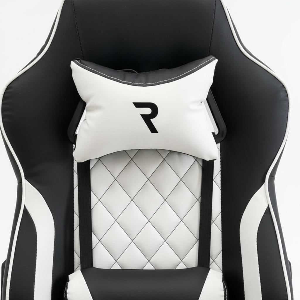 Scaun de Gaming Reglabil Professional WF-6028 Black & White cu Suport Picioare