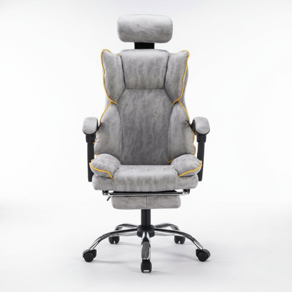 Scaun de Birou Reglabil Gri Deschis WF-807 cu Suport Picioare | Piele Ecologica