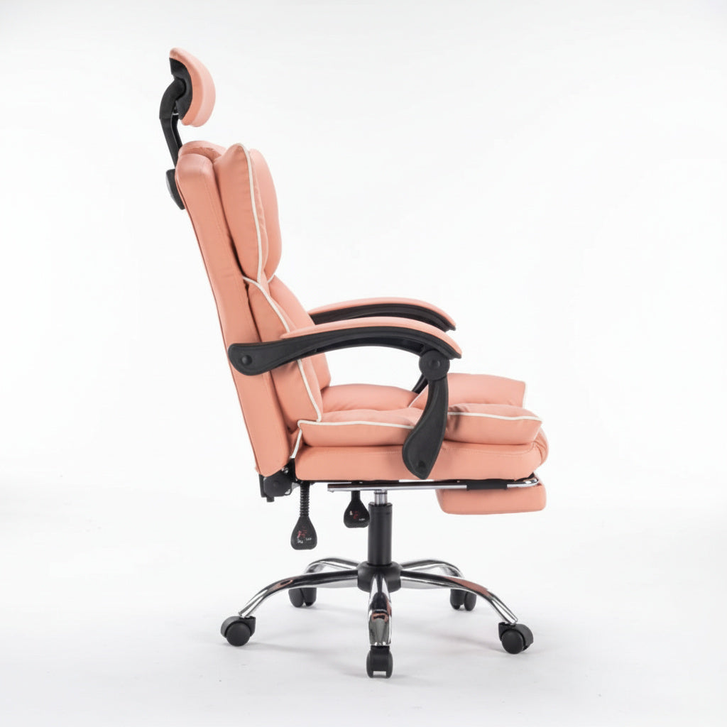 Scaun de Birou Reglabil Roz WF-807 cu Suport Picioare | Piele Ecologica