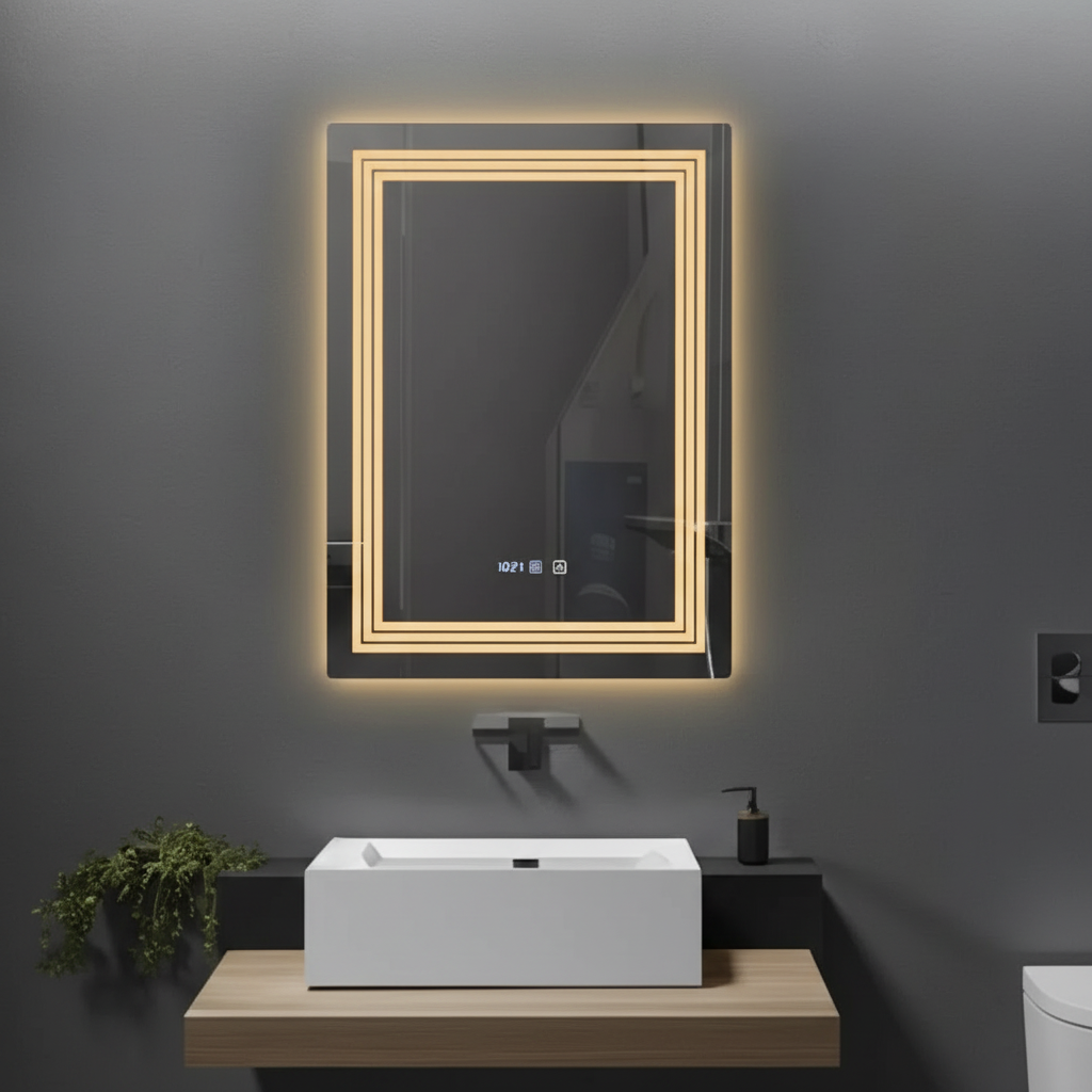 Oglinda LED CRESCA 60x80CM Functie Dezaburire, Ceas, Touch, 3 Lumini