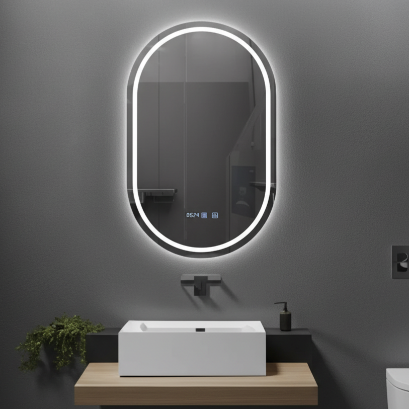 Oglinda LED VIONNA 50x80CM Functie Dezaburire, Ceas, Touch, 3 Lumini