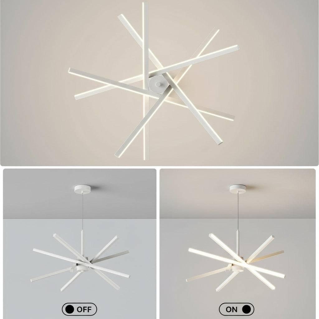 Lustra LED Geometric White LINES Suspendata Echivalent 400W Telecomanda
