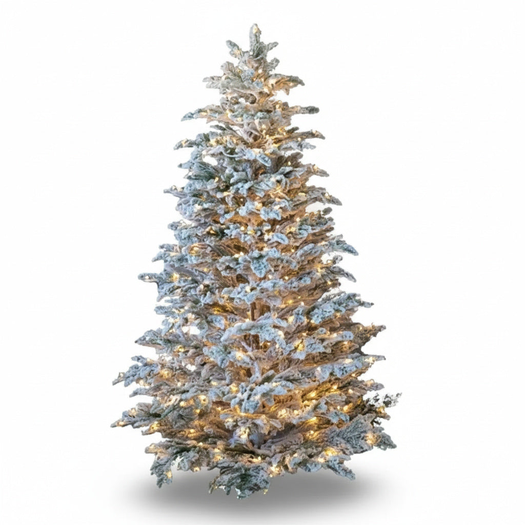 Brad Artificial de Craciun 3D Pre-Lit Naturel Snow cu LED-uri Calde