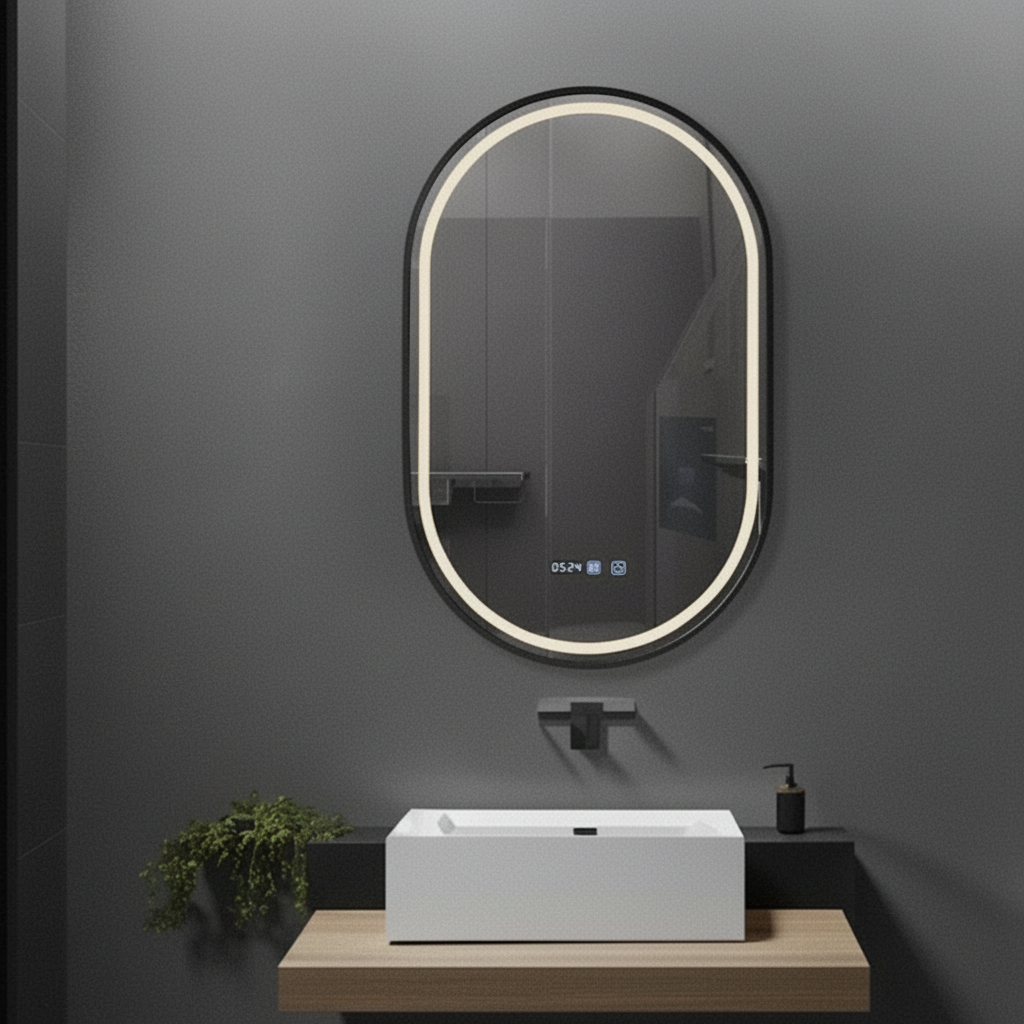 Oglinda LED FIGRO 50x80CM Functie Dezaburire, Ceas, Touch, 3 Lumini