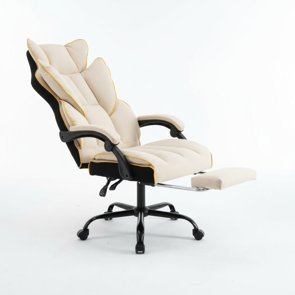 Scaun de Birou Reglabil Alb WF-807B cu Suport Picioare | Piele Ecologica
