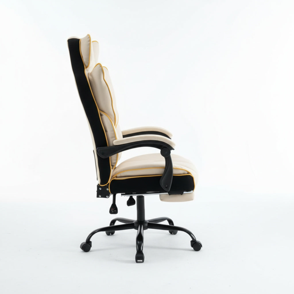 Scaun de Birou Reglabil Alb WF-807B cu Suport Picioare | Piele Ecologica