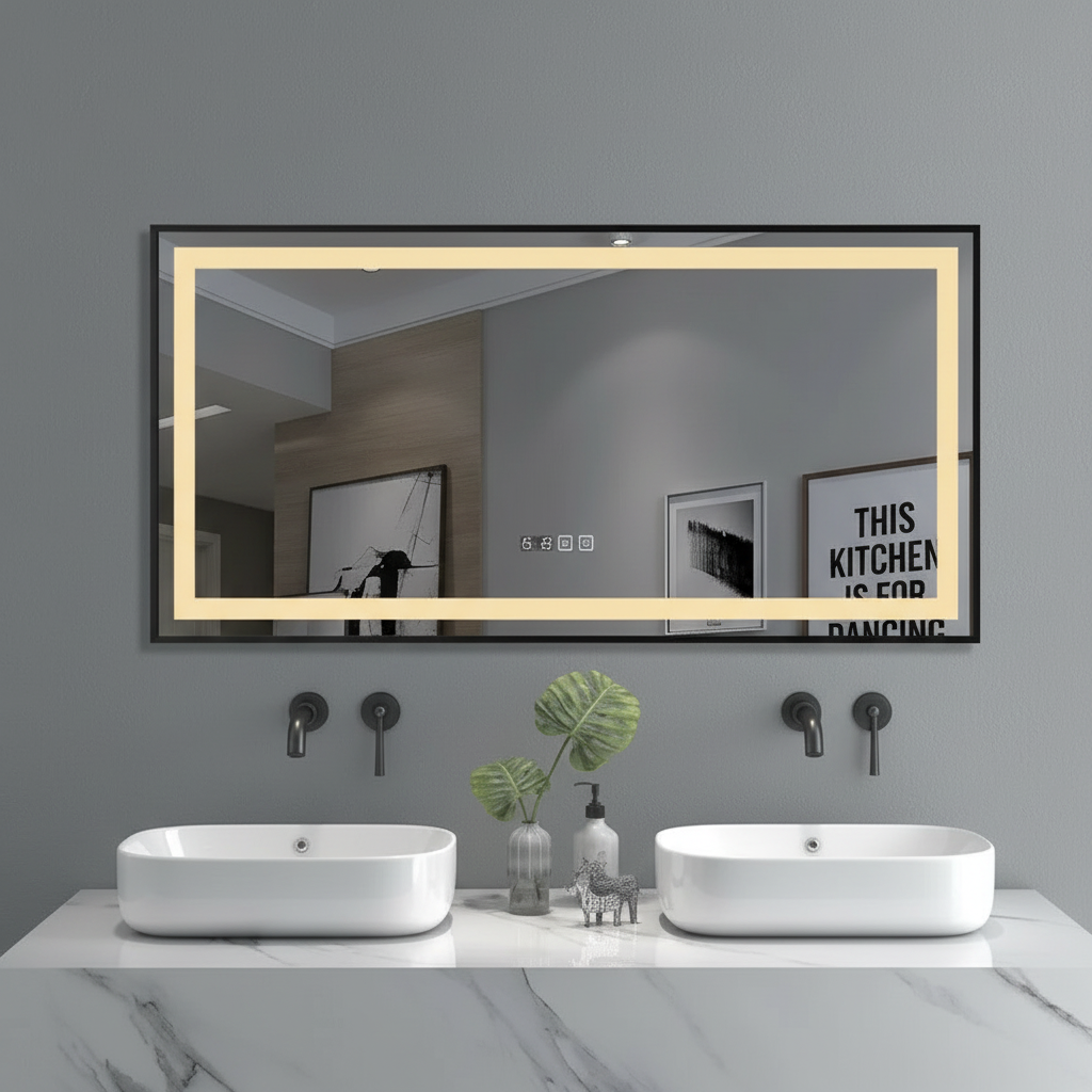 Oglinda LED FIGRO 120x60CM 3 Lumini, Functie Dezaburire, Ceas, Touch