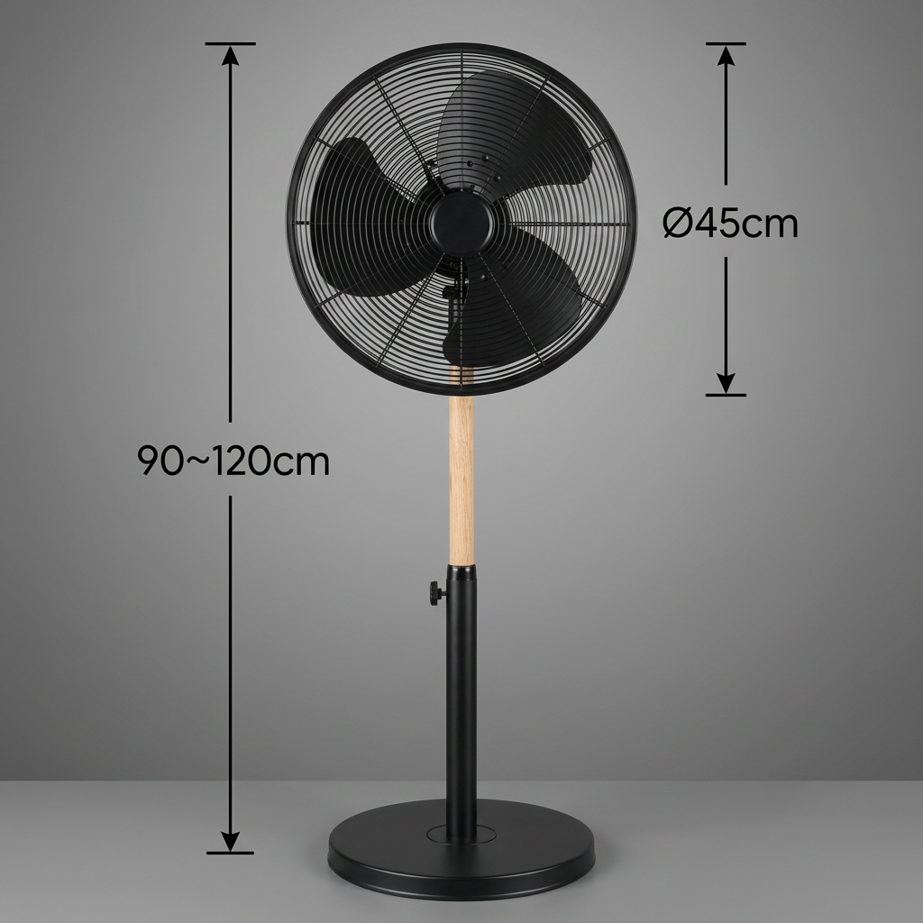 Ventilator Oscilant Viking Black & Wood cu 3 Moduri Viteza