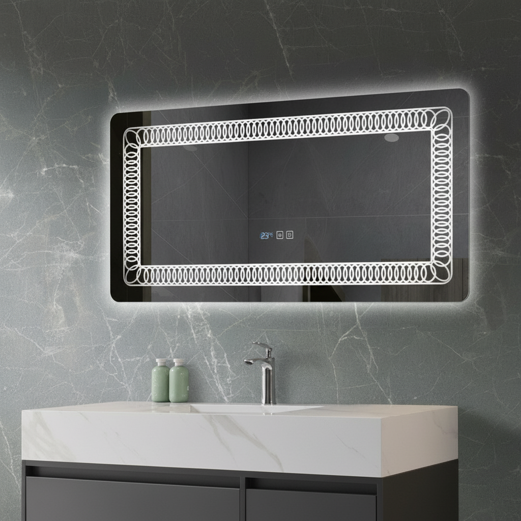 Oglinda LED VIONNA 120x60CM 3 Lumini, Functie Dezaburire, Ceas, Touch