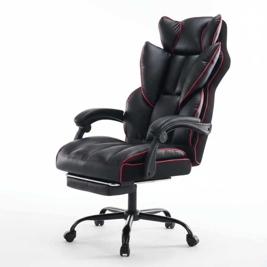 Scaun de Birou Reglabil Negru WF-807B cu Suport Picioare | Piele Ecologica