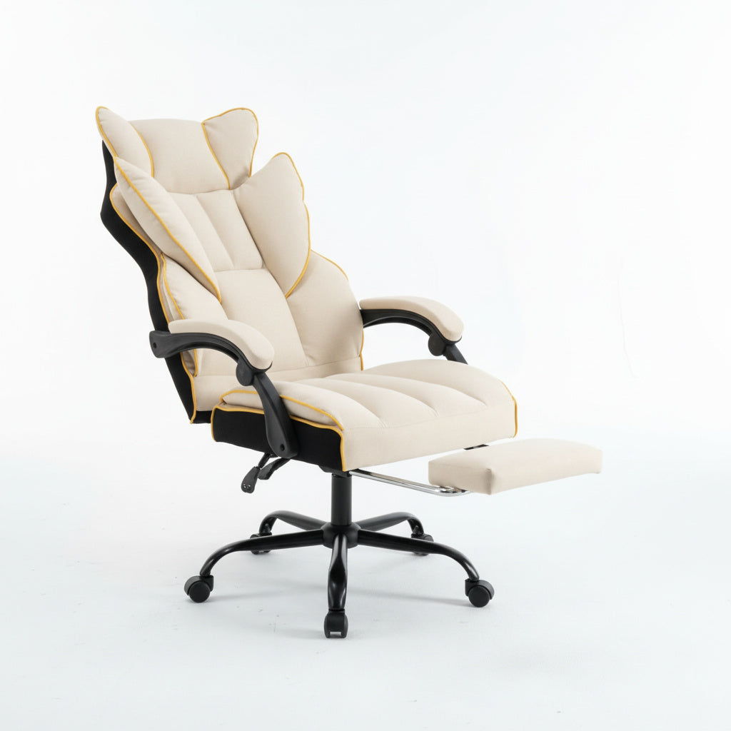 Scaun de Birou Reglabil Alb WF-807B cu Suport Picioare | Piele Ecologica