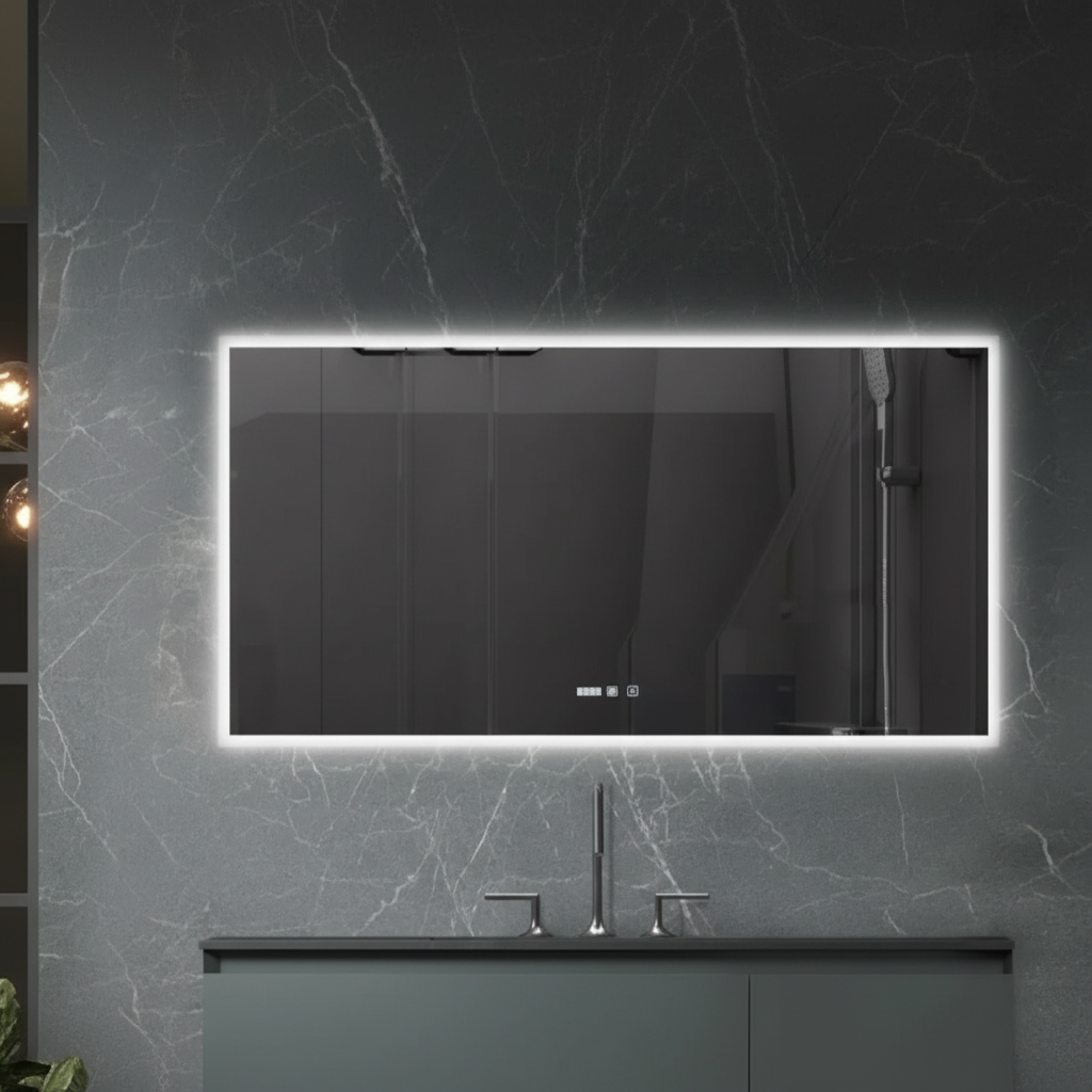 Oglinda LED VIONNA 120x80CM Functie Dezaburire, Ceas, Touch, 3 Lumini