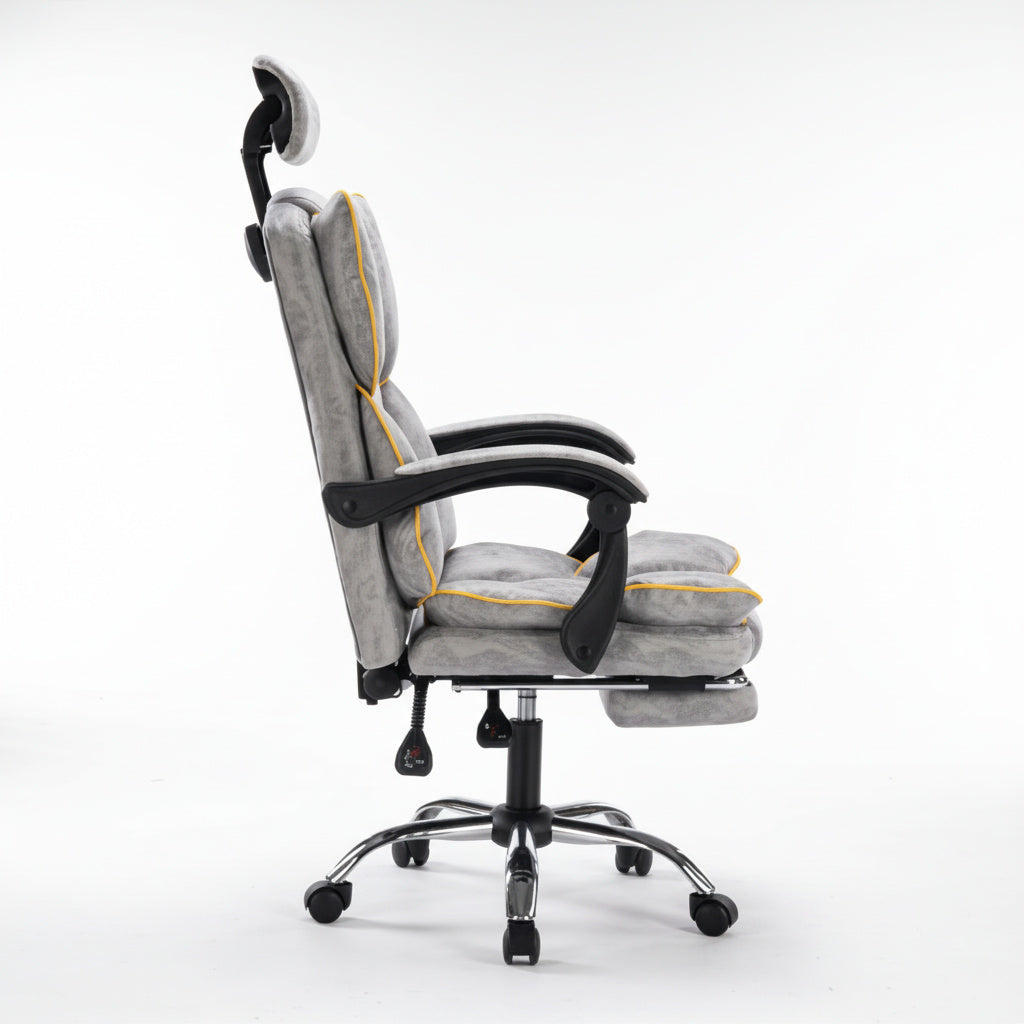 Scaun de Birou Reglabil Gri Deschis WF-807 cu Suport Picioare | Piele Ecologica